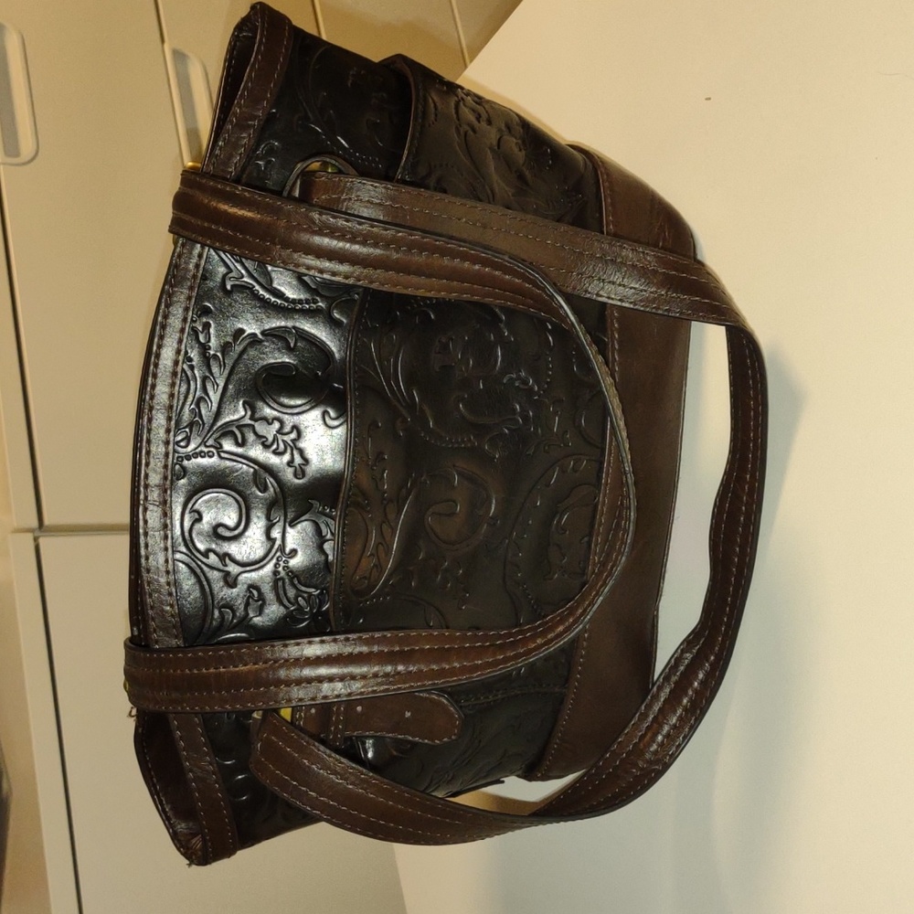 Tignanello Tonal Brown Stamped Leather Double-handled Satchel